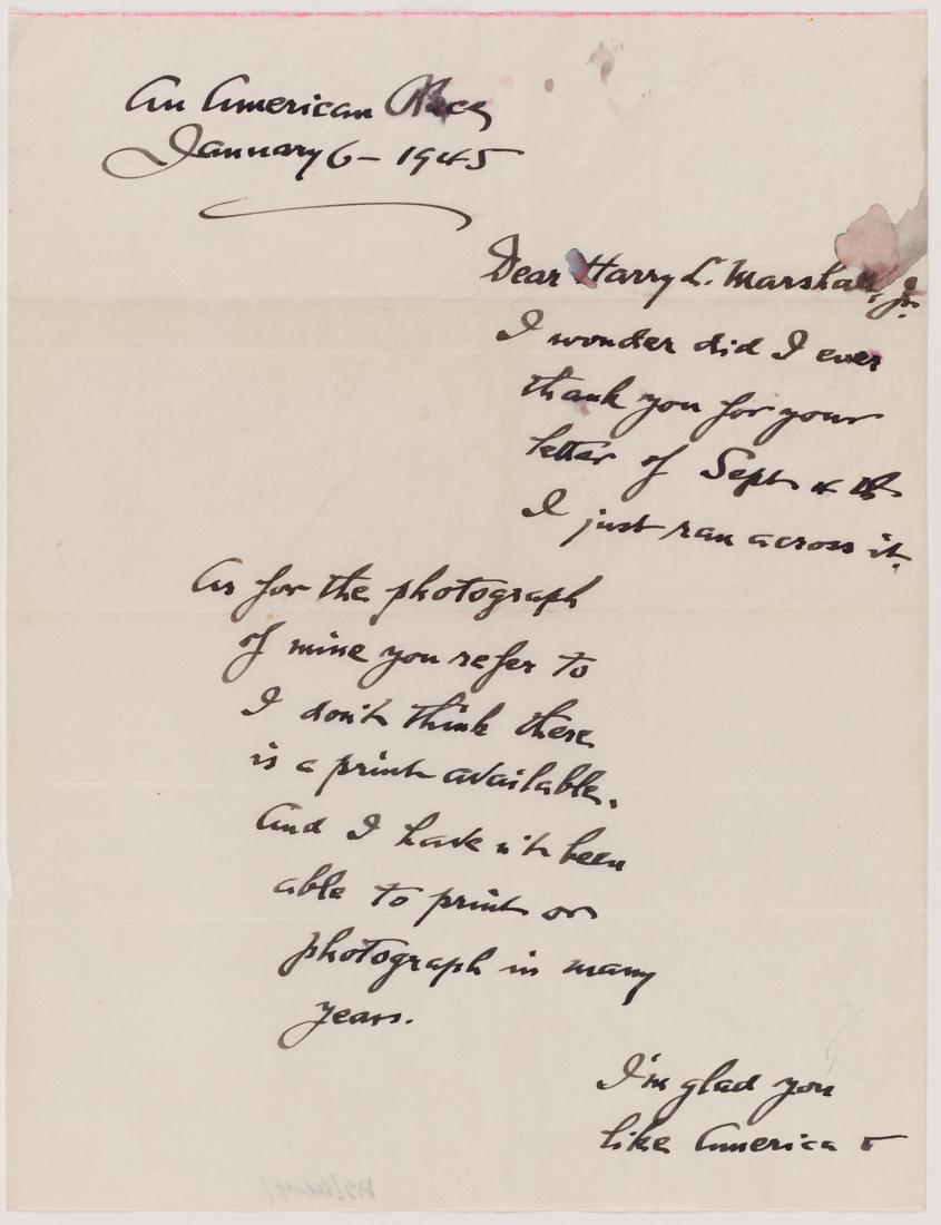 ALFRED STIEGLITZ LETTER 3 page handwritten Jan 1945 (1 of 3)