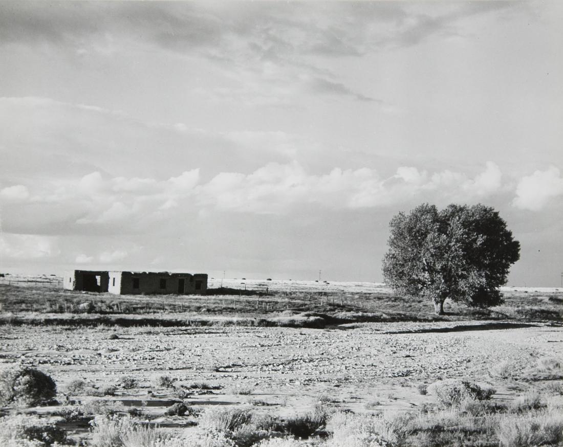 LAURA GILPIN ABANDONED ADOBE tree, clouds N M 1949 (1 of 3)