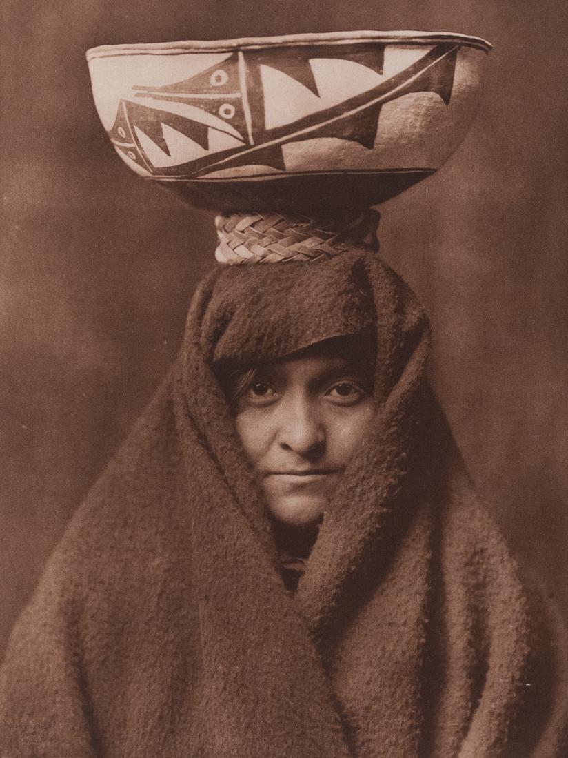 EDWARD CURTIS ZUNI WOMAN decorative pot on head (1 of 3)