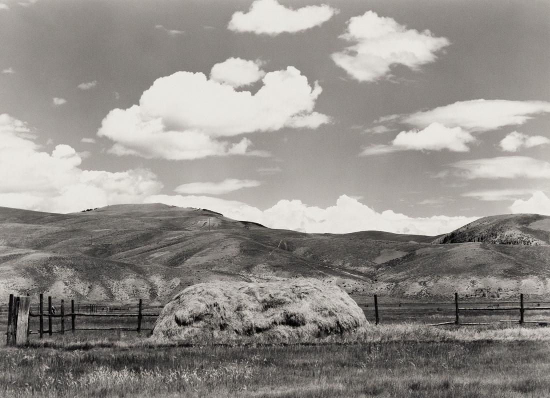 2 ANN MASON Homestead Ca & Haystacks Colo: 1. ANN MASON Haystacks, Colorado 1987 Gelatin Silver Print 9.6x13" mounted on 16x20" 4 ply board ASG# AM3/1001 signed on mount under print right, titled on back in artists hand. 2. ANN MASON, Homestea