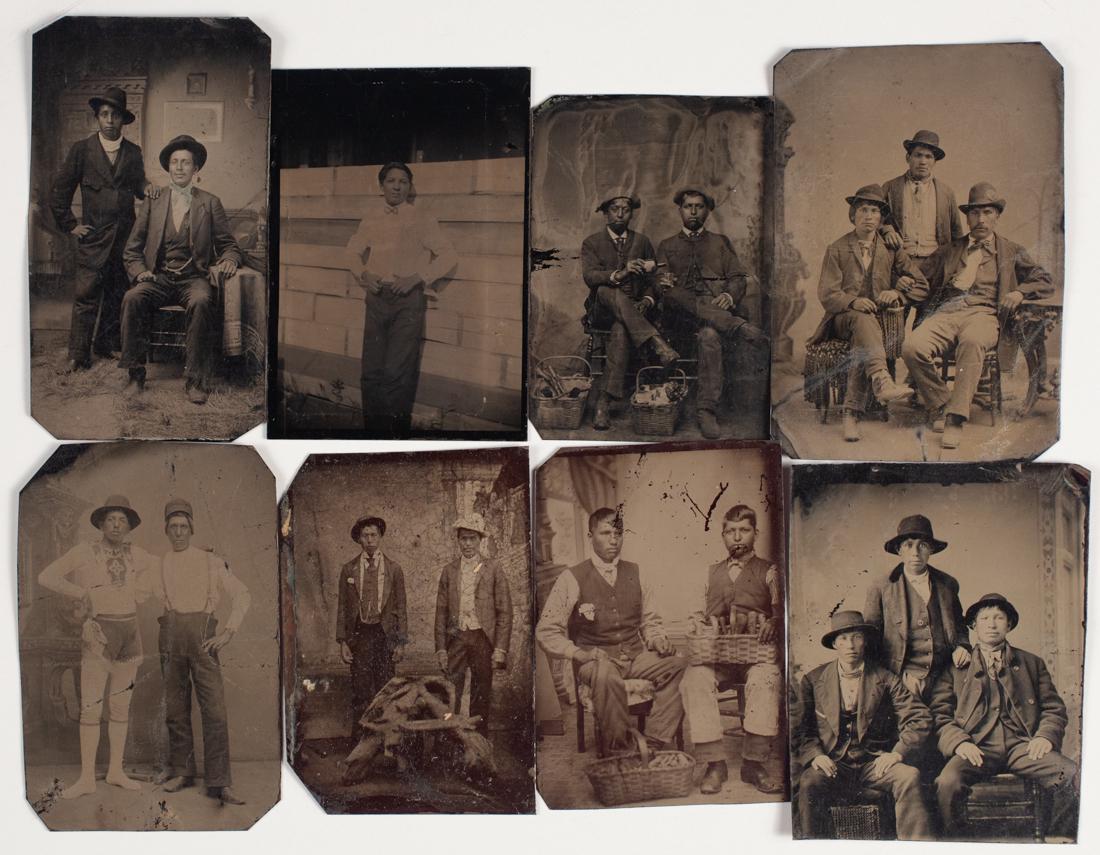 10 PORTRAITS OF GROUPS OF INDIAN MEN 7 tintypes (1 of 11)