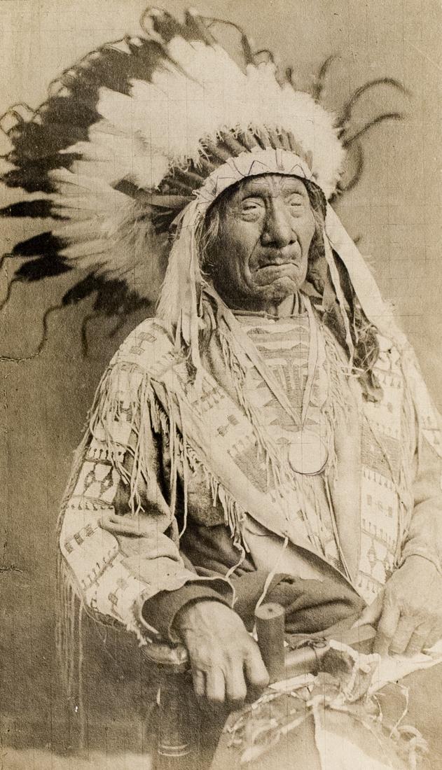 RED CLOUD, OGLALA SIOUX CHIEF 1909: RAY GRAVES Red Cloud, Chadron, Nebraska, 1908, 8.5x4" Gelatin Silver print on 9.75x6.5" black board. Unknown writing on back. ASG# RWG/1003 Frank Goodyear writes about this portrait series in his book