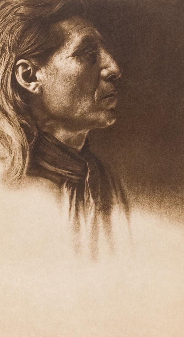 EDWARD CURTIS Little Sioux Arikara Hunter 1908: EDWARD SHERIFF CURTIS Pl. 155 Little Sioux - Arikara, 1908, 15.5x6.5" Photogravure on 22x18" Japan Vellum Paper. From Portfolio 5 Arikara, Atsina & Hidatsa of "The North American Indian." ASG# ESC/865
