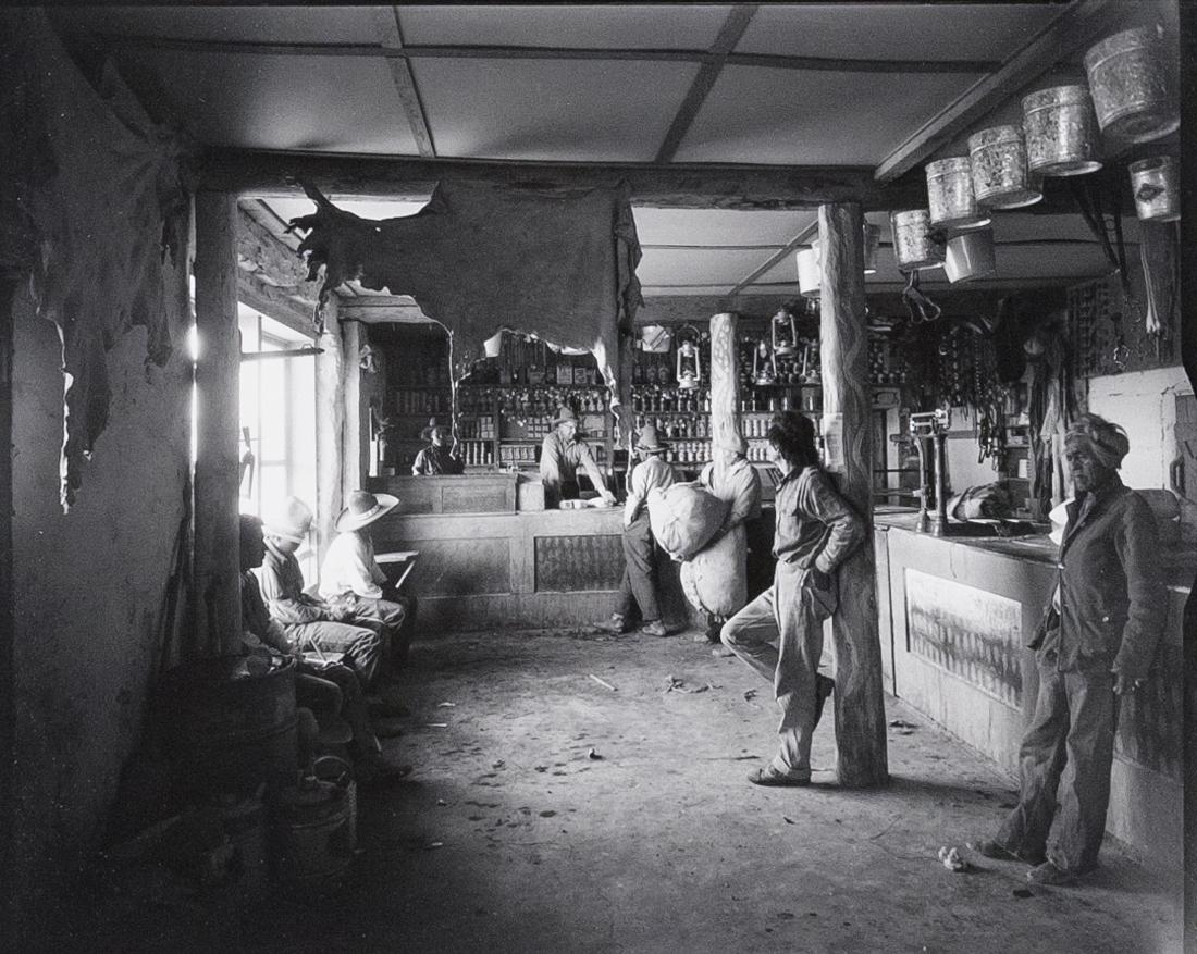 LAURA GILPIN Red Rock Trading Post: LAURA GILPIN Red Rock Trading Post, 1934, 7.5x9.3" Gelatin Silver Print on 8x10" Paper printed 1970s. Mounted on 13.75" rag board with Gilpin's 1970s Santa Fe Label Verso. Very fine print sold at the 