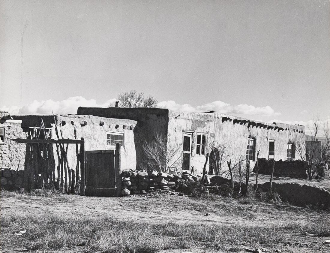 LAURA GILPIN Shadow & Light Adobe House NM 1949: LAURA GILPIN [Shadow and light Adobe House and Fences, New Mexico], 1949, 7.1x9.3" Gelatin Silver Print on 14x11". Signed on mount below print lower right. ASG# LG/1569 Gilpin was a very deliberate ph