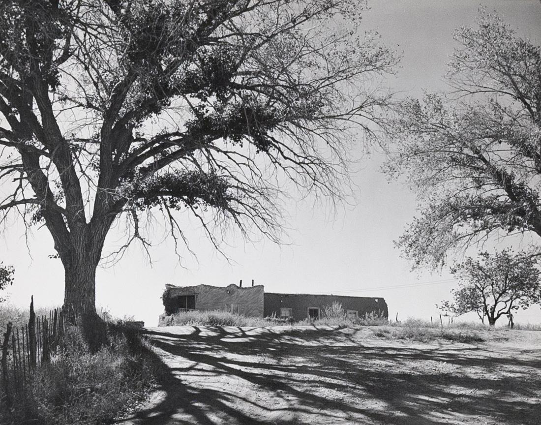 LAURA GILPIN Tree Shadows & Adobe 1949: LAURA GILPIN [Cottonwood Trees & Shadows, Adobe House, New Mexico], 1949, 7.5x9.5" Gelatin Silver Print on 14x11" board. Signed on mount below print lower right. ASG# LG/1565 Laura Gilpin made some of