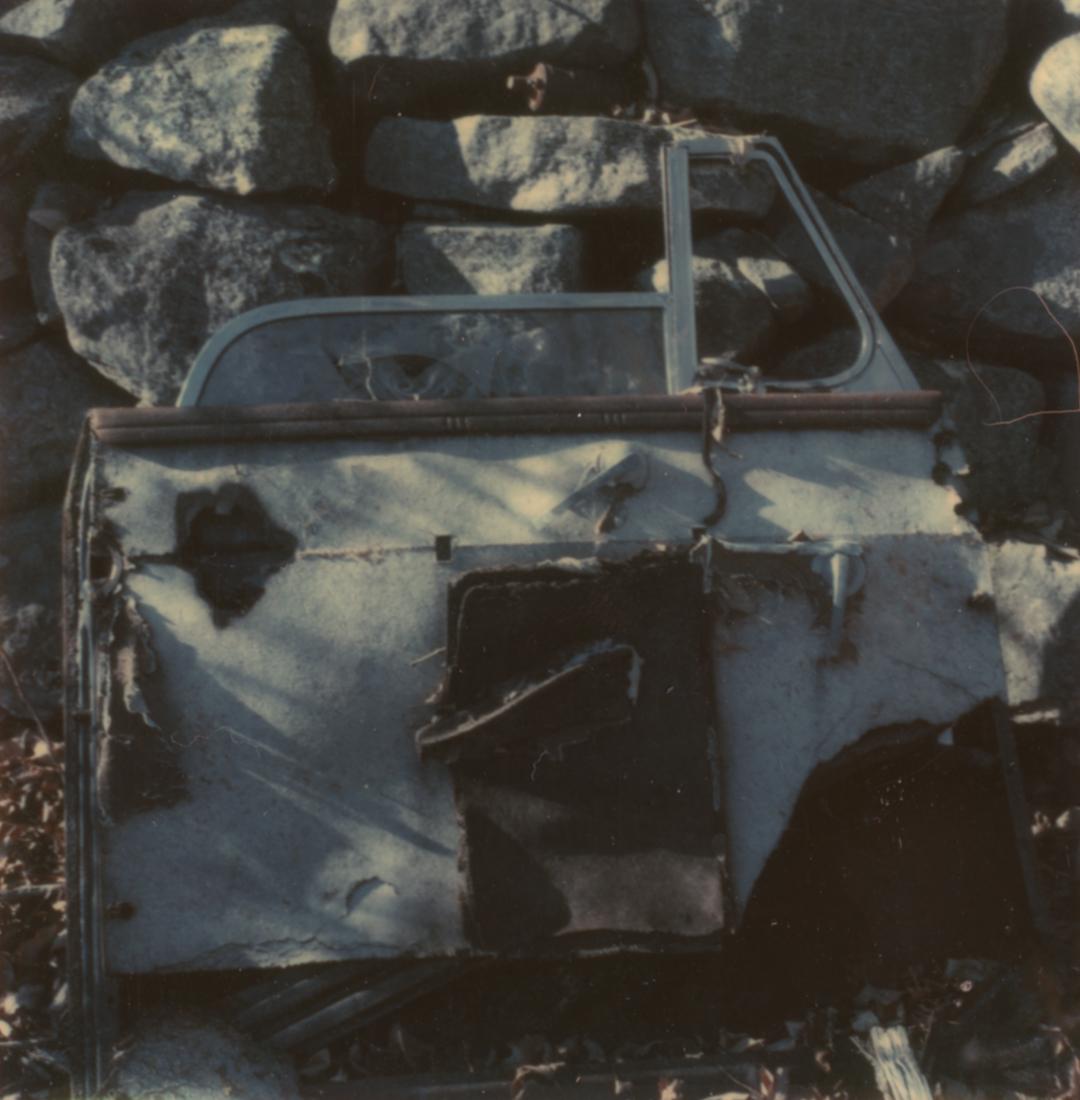 3 WALKER EVANS SX-70 Auto Junkyard Old Lyme Ct: 1. WALKER EVANS [ Auto Junkyard, Old Lyme, Connecticut: Door ], December 1, 1973 , 3x3" Polaroid SX-70 Print ASG# WE/1093 2. WALKER EVANS [ Auto Junkyard, Old Lyme, Ct: Chassis ], December 1, 1973 , 3