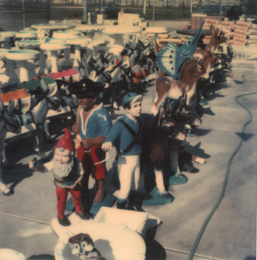 2 WALKER EVANS Polaroids Garden Sculpture 1973-4: 1. WALKER EVANS [ Lawn Statuary Lot ], 1973-1974],, 3x3" Polaroid SX-70 Print. ASG# WE/1081 2. WALKER EVANS [ Cactus Garden ], 1973-1974],, 3x3" Polaroid SX-70 Print. ASG# WE/1209 In 1973 Evans began