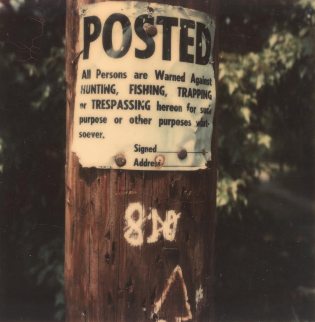 2 WALKER EVANS POLAROIDS Posted & Dead End 1973: 1. WALKER EVANS [ Posted ], 1973-1974, 3x3" Polaroid SX-70 Print. ASG# WE/1183 2. WALKER EVANS [ Sign: "West St. Dead End"] (variant 2), 1973-1974, 3x3" Polaroid SX-70 Print. ASG# WE/1159 In 1973 Evan