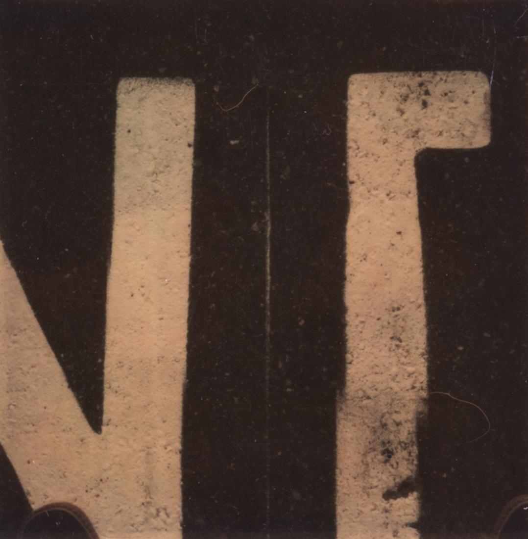 3 WALKER EVANS Signs Letters & Arrows: 1. WALKER EVANS [ Detail Of Street Lettering: "NO" ], 1973-1974 , 3x3" Polaroid SX-70 Print. Initialed. ASG# WE/1129 2. WALKER EVANS [ Street Arrow ], 1973-1974, 3x3" Polaroid SX-70 Print. ASG# WE/119