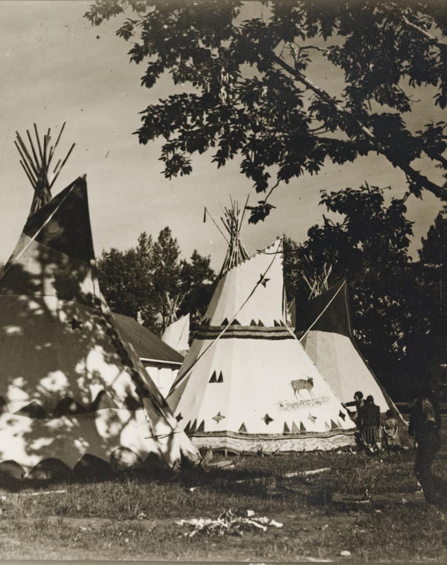 2 FRED WILLIAMS TEEPEES CALGARY Navajo Sheep 1945: 1. FREDERIC ALLEN WILLIAMS Roundup Grounds Calgary (Teepees) 1945, 12x9.8" Gelatin Silver Print on 14x11" paper. Signed titled dated verso blue ink artist's hand. 2. FREDERIC ALLEN WILLIAMS Sheep in O