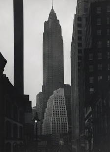 TODD WEBB Skyscrapers from Fulton St NY 1946: TODD WEBB, From Fulton Street El Station, New York, 1946, 13x9.5" Gelatin silver print, Printed 1948 C, Inventory number inscribed in ink in bottom right margin of print recto. Signed, titled, and