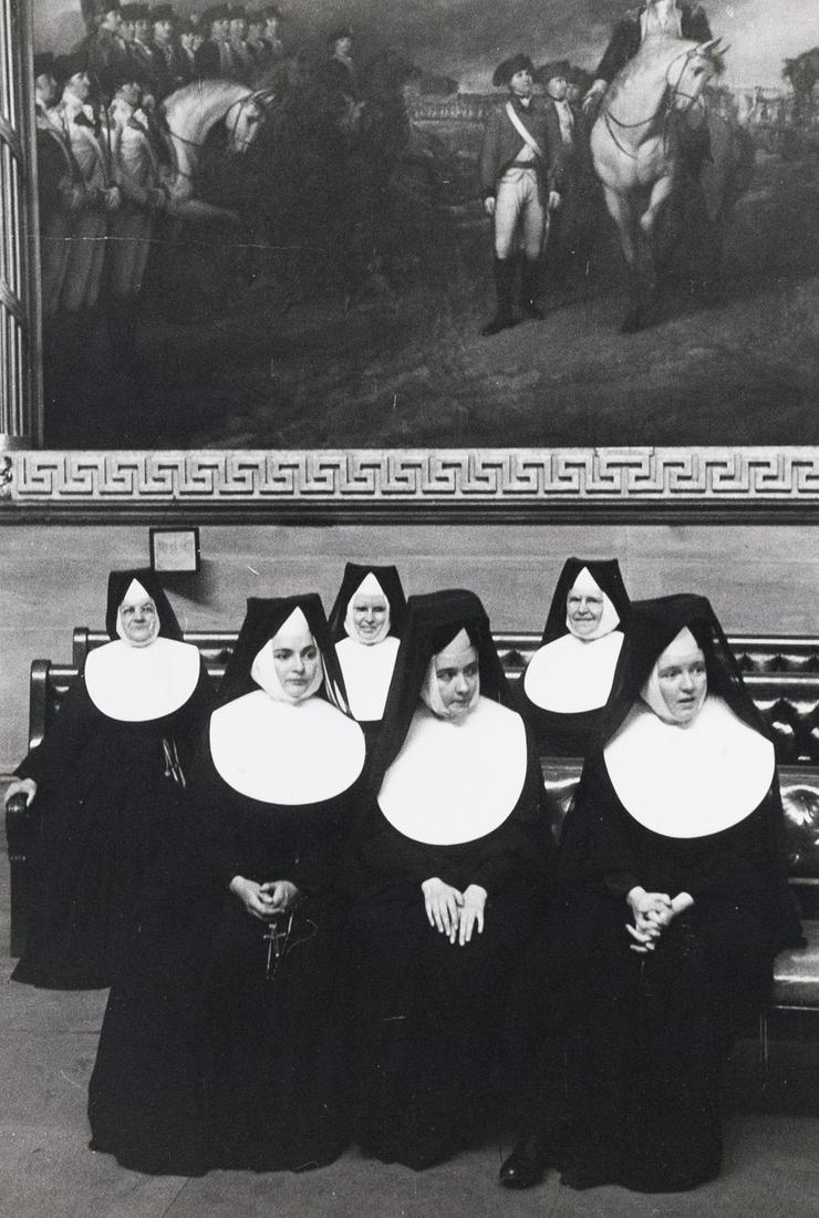HENRI CARTIER-BRESSON Nuns in the Capital, Washington: HENRI CARTIER-BRESSON, Sisters from a Wilmington, Delaware Catholic school watch their students sightseeing in the Capitol Rotunda, Washington DC, artist's credit stamp verso, c. 1950, 9.75x6.625" gel