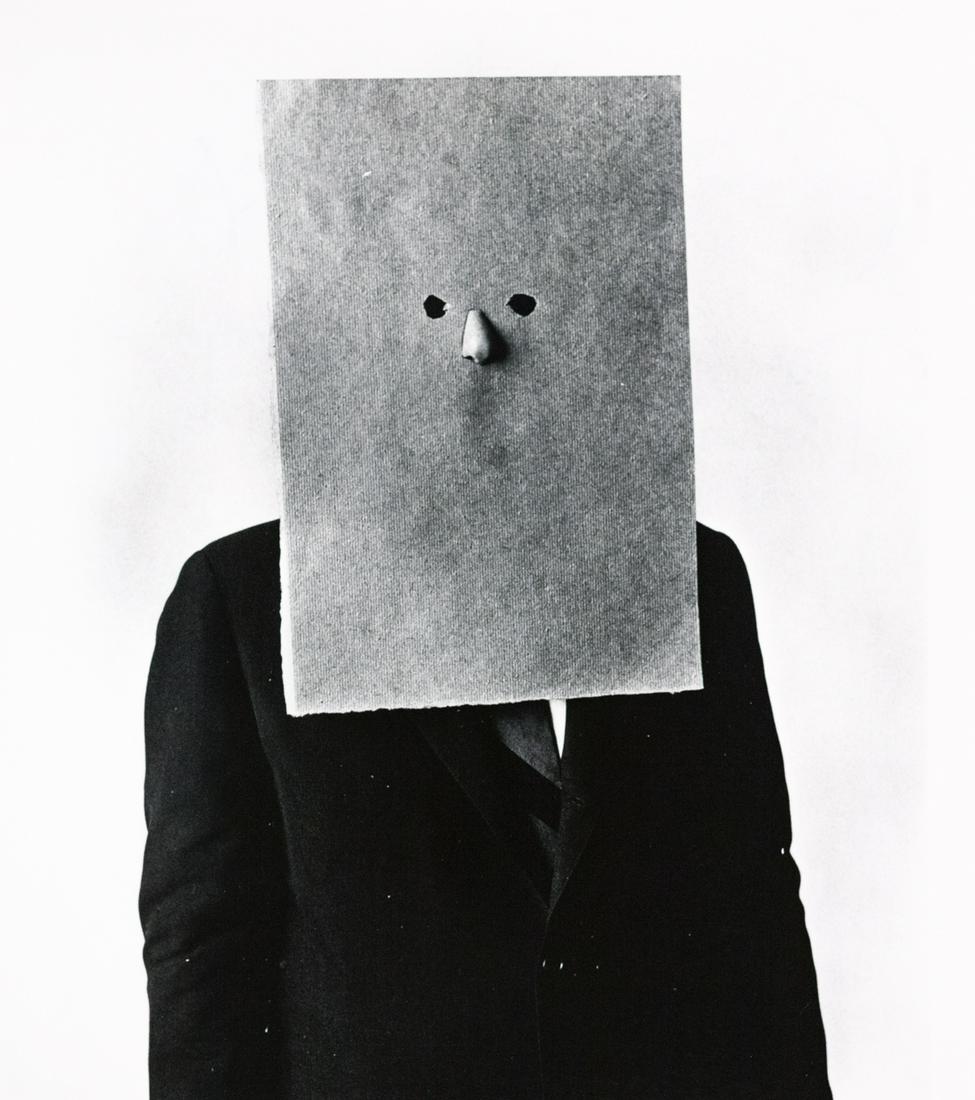 IRVING PENN Saul Steinberg in Nose Mask, NY 1966: IRVING PENN, Saul Steinberg in Nose Mask, New York, artist's stamp verso, September 30, 1966, 9.875x7", gelatin silver print, printed later. Inscribed in black ink on print verso: COPY / PRINT; typed 