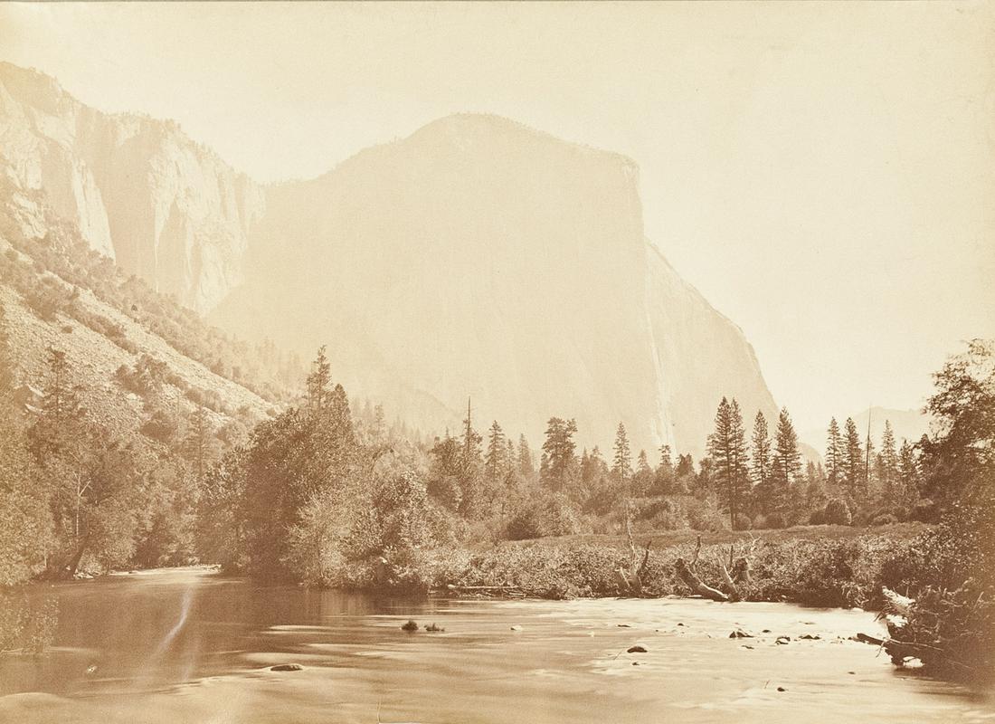 CARLETON WATKINS El Capitan 1878 Mammoth Albumen: CARLETON WATKINS, El Capitan, View from Coulterville Road, Yosemite Valley, 1878-81, 15.2x20.7" albumen print, Printed c. 1881, El Capitan Yosemite in ink mount below print possibly in Watkins hand al
