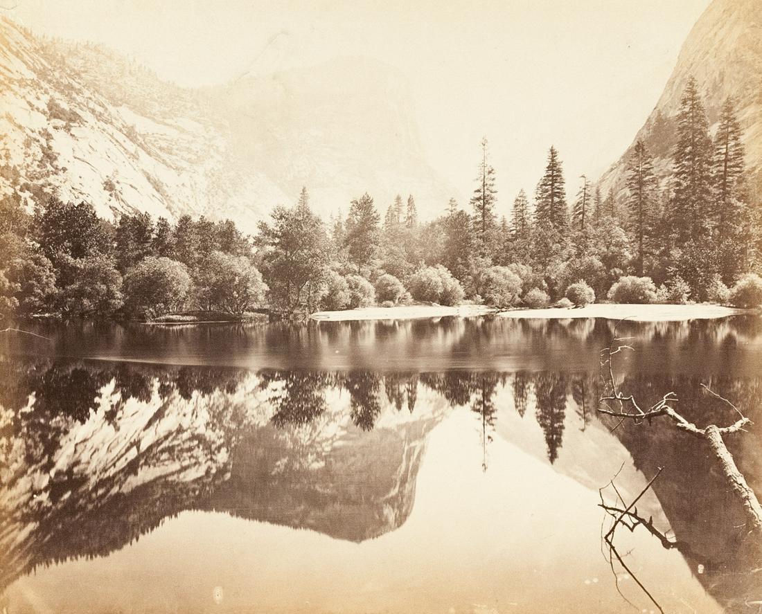 CHARLES WEED Mirror Lake Reflections Yosemite 1865: Charles L. Weed, Mirror Lake and Reflections, Yosemite Valley, Mariposa County, California, 1865, 17x20.8" albumen print. Like Carleton Watkins, his better-known competitor, Charles Weed recognized th