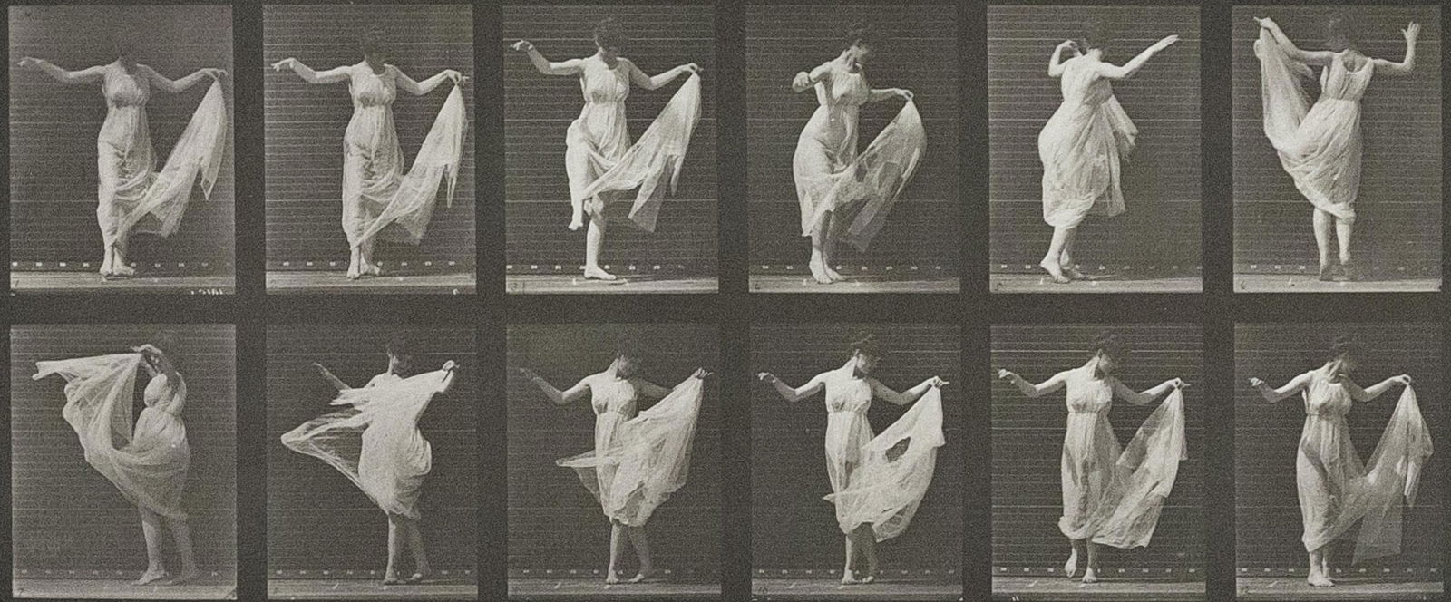 EADWEARD MUYBRIDGE Woman in White Dress Turning 1887: EADWEARD MUYBRIDGE, Woman in White Dress Turning, Animal Locomotion: An Electro-Photographic Investigation of Consecutive Phases of Animal Movements, 1872-85 Plate 187 Author's Edition, 1872-1885, 6.6