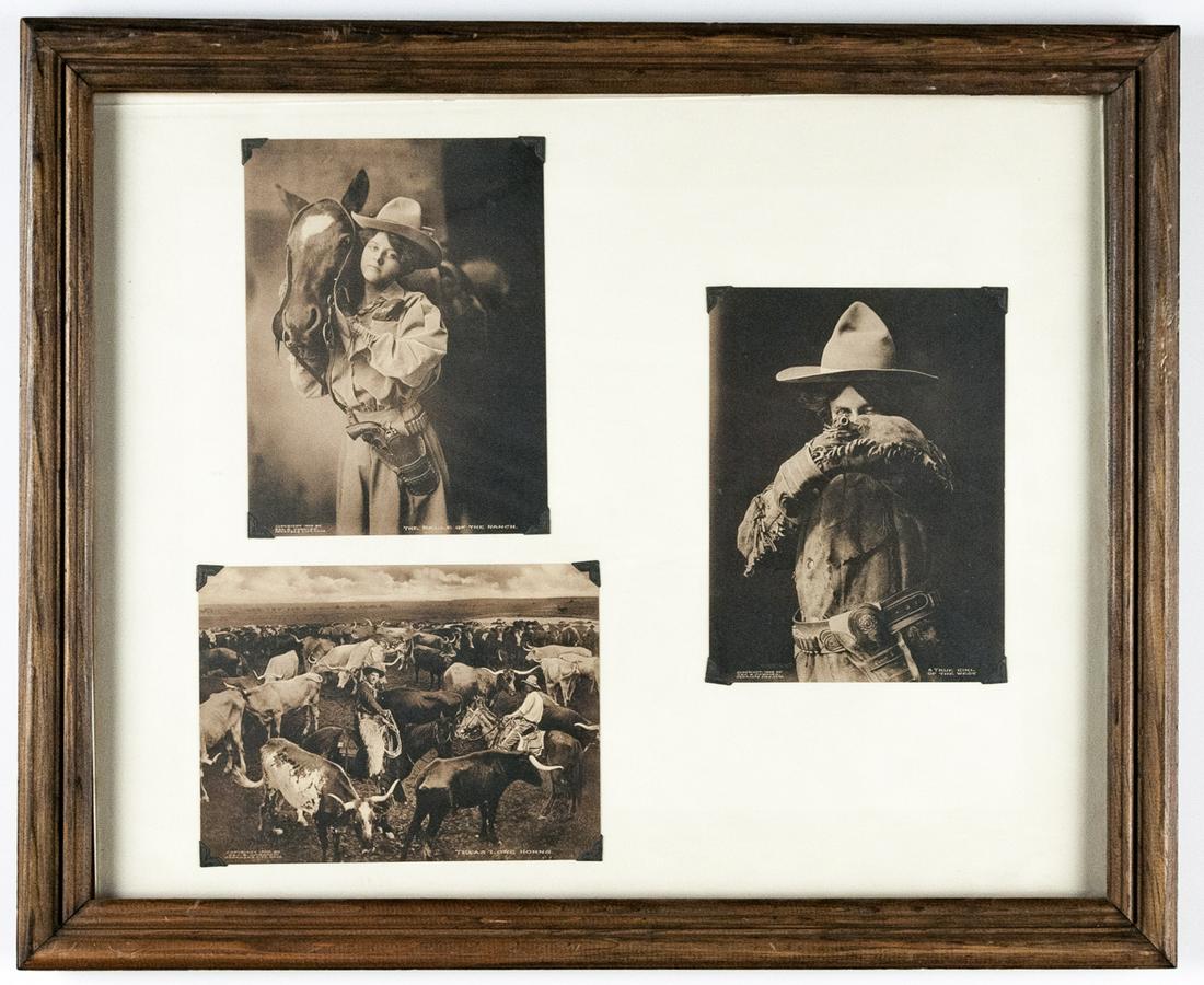 3 GEORGE CORNISH Cowboys & Cowgirls 1909: 1. GEORGE CORNISH, The Belle of the Ranch, 1909, 8X6" gelatin silver print, Printed 1909, titled in negative with copyright credit 1909 Geo. B. Cornish, Arkansas City, Kans. 2. GEORGE CORNISH, A True 