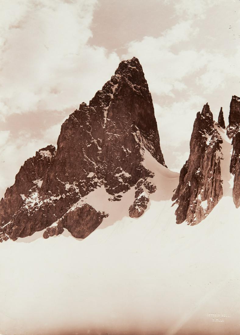 PIC BOURCET Dauphine French Alps Spectacular: VITTORIO SELLA. Bourcet Peak (Dauphiny), c. 1879-1892, Sella number 147/494. 15x11.1" collodion print, printed c. 1893, mounted on 17.3x13.6" heavy brown board. Inscribed in ink on mount recto: Alps /