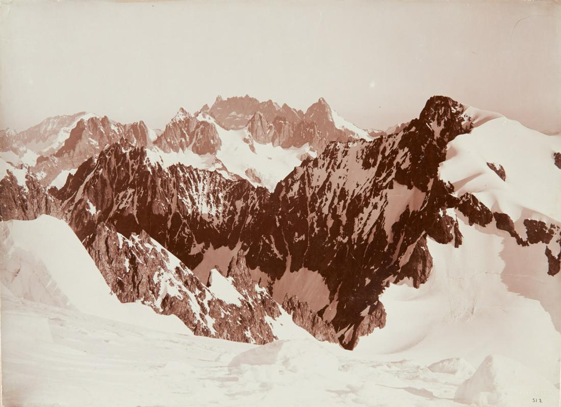 3 VIEWS Le Meije, Pelvoux French Alps vintage: 1. VITTORIO SELLA. La Meije, La Grande Ruine & Pic Gaspard from Glacier Blanc of Les Ecrins 12,792 ft., c. 1879-1892, Sella number AI 512. 11.2x15.4" collodion print, printed c. 1893, mounted on 13x16