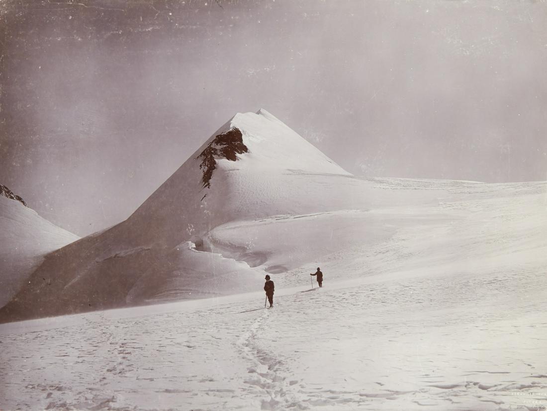 MAN & NATURE Parrotspitze 14,104 feet: VITTORIO SELLA. Parrotspitze, from the highest level of the Lys Glacier, 14,104 feet, c. 1879-1892, Sella number AVII 1580. 11.2x14.8" collodion print, printed c. 1893, flush mounted on thin board, mo