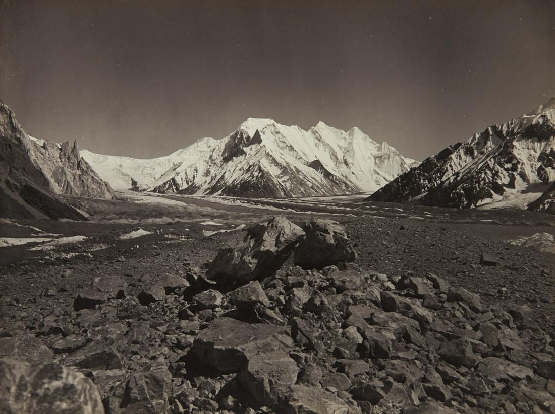 BRIDE PEAK ABRUZZI Sets the record at 24,600 feet: VITTORIO SELLA. Bride Peak from Godwin Austin Glacier near the Concordia, Brides Peak on which the world's record was set, 1909, Sella number HK SC1004. 11.5x15.3" gelatin silver print, printed c. 190