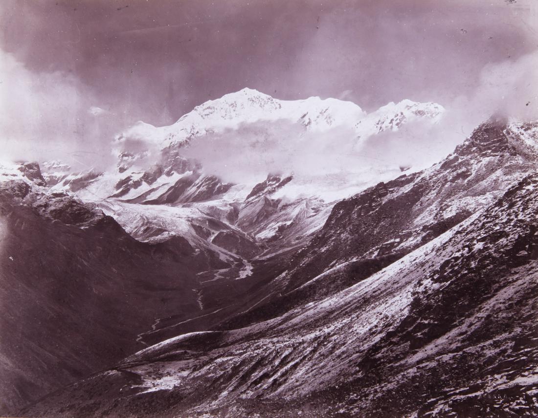 HIMALAYAS Kabru (Cloud Effect) 1899: VITTORIO SELLA. HIMALAYAS Kabru (Cloud Effect) from Ridge of Kabur, 1899, Sella number HS 166(2). 7.2x9.4" collodion print, printed 1901, mounted on 10x12" heavy brown board. Embossed with Vittorio Se