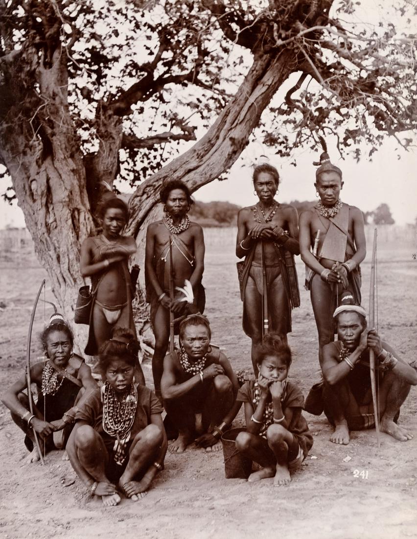 FELICE BEATO WA PEOPLE Myanmar 1880s: FELICE BEATO. Wa Tribesmen, c. 1880s. 11x8.5" printing-out paper. Printed c. 1890. Numbered in negative on print recto: 241. Inscribed in pencil on print verso: attrib. F. BEATO / HILLMEN (?). The Wa