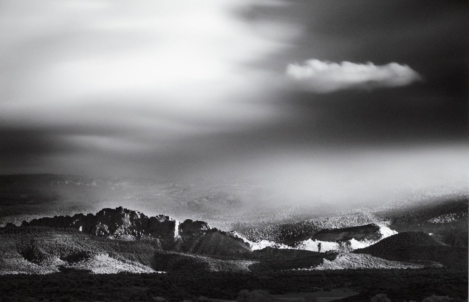 MITCH DOWBROWNER Storm Capital Reef Utah 2010: MITCH DOBROWNER. Storm, Capitol Reef, Utah, 2010. 7.3x11" pigment print on 13x19" paper. Printed 2010. Title, edition number, signature inscribed in pencil on print recto. A wonderful print by Mitch D