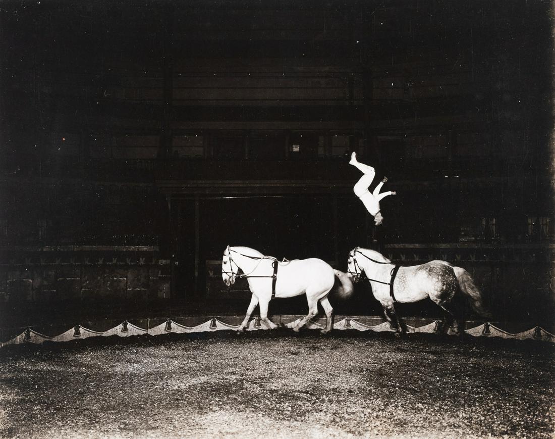 CHARLES C. COOK Ringling Circus 1908: CHARLES CHRISTIAN COOK. Ringling Circus - Madison Square Garden, 1908. 7.8x9.7" gelatin silver print on 8x9.9" paper. Printed c. 1908. Signed, titled, and dated in pencil on print verso; gallery regis