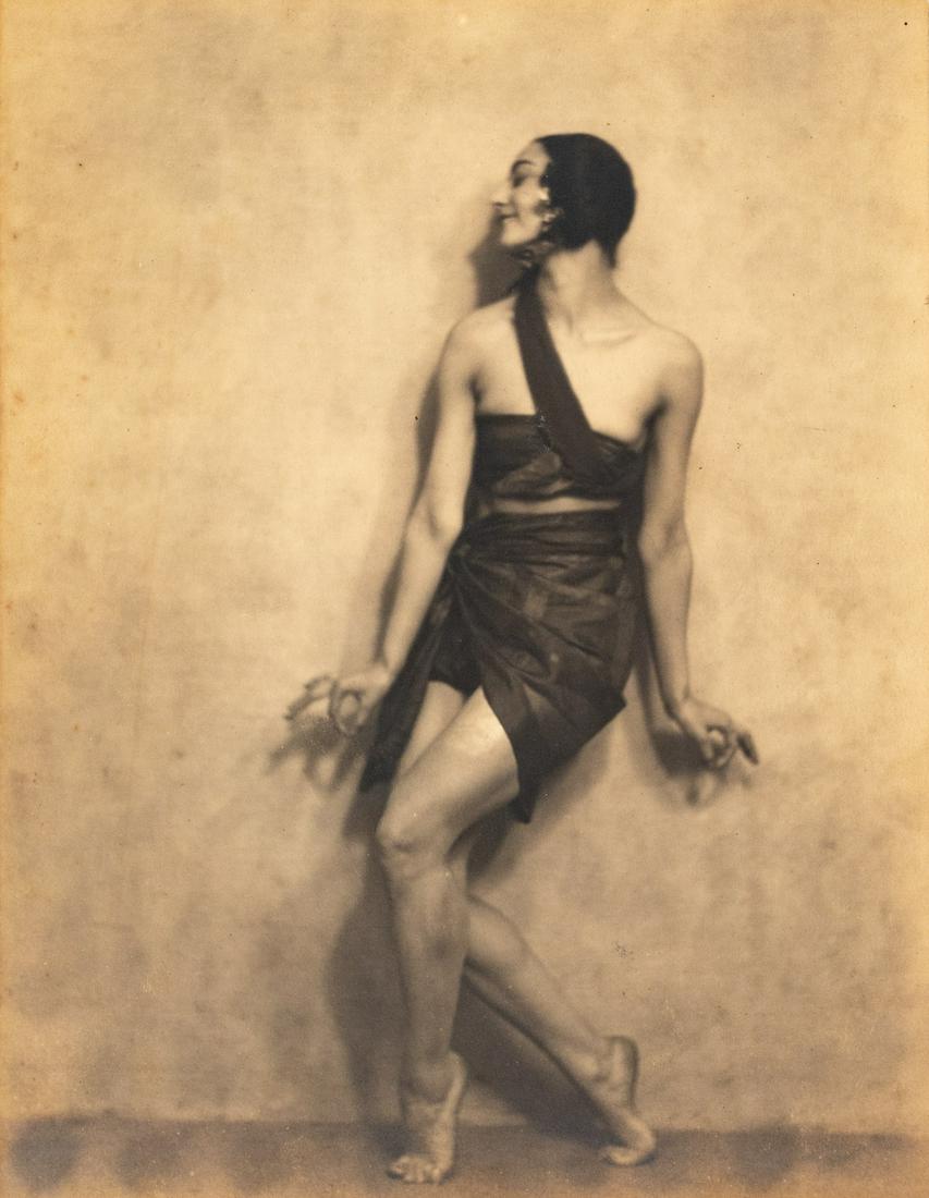 NICKOLAS MURAY Dancer vintage print 1924: NICKOLAS MURAY. Untitled (woman in dark sarong), c. 1924. 8.9x6.9" gelatin silver print. Printed c. 1924. Stamped in magenta ink on print verso: Photographed by Nickolas Muray, 129 Macdougal St., N.Y.