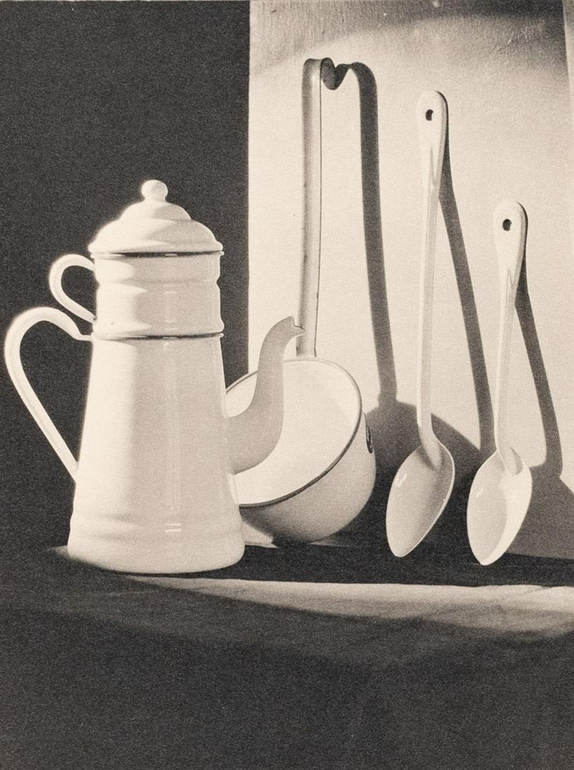 WYNN RICHARDS Still life Teapot & Spoons 1925: WYNN RICHARDS. Teapot and Spoons, c. 1925. 5.3x4" platinum print on 6.6x4.5" paper. Printed c. 1925. Inscribed in pencil on print verso: PO739WR / TJ2. Martha "Matsy" Wynn Richards was one of those wo