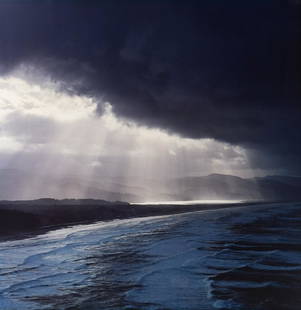 CHRISTOPHER BURKETT Coastal Storm Oregon 1985: CHRISTOPHER BURKETT. Coastal Storm, Oregon, 1985. 30x29" chromogenic print on 37.3x30" paper, mounted on 40x40" board. Printed c. 2004. Signed on mount recto. Inscribed on mount verso: Coastal Storm /