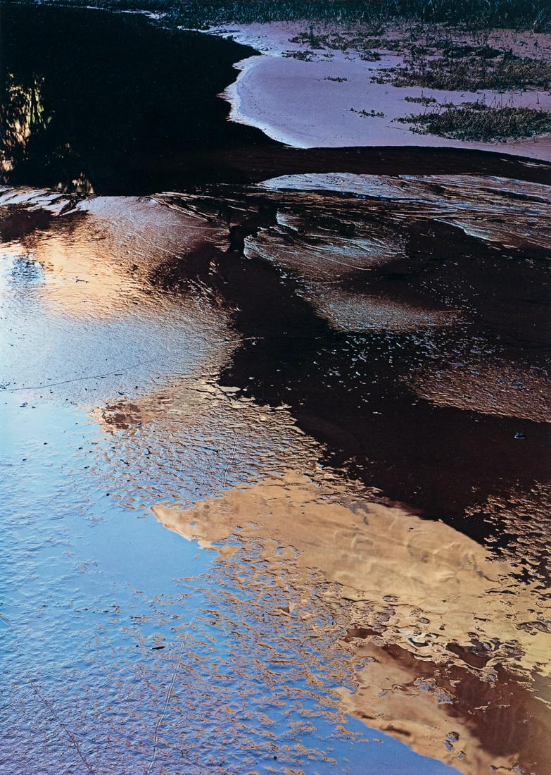 ELIOT PORTER Reflections in Pool Glen Canyon 1965: ELIOT PORTER. Reflections in pool, Indian Creek, Escalante River, September 22, 1965. 16x11.5" dye transfer print, mounted on 24x20" board. Printed c. 1980. Signed in pencil on mount recto. Inscribed