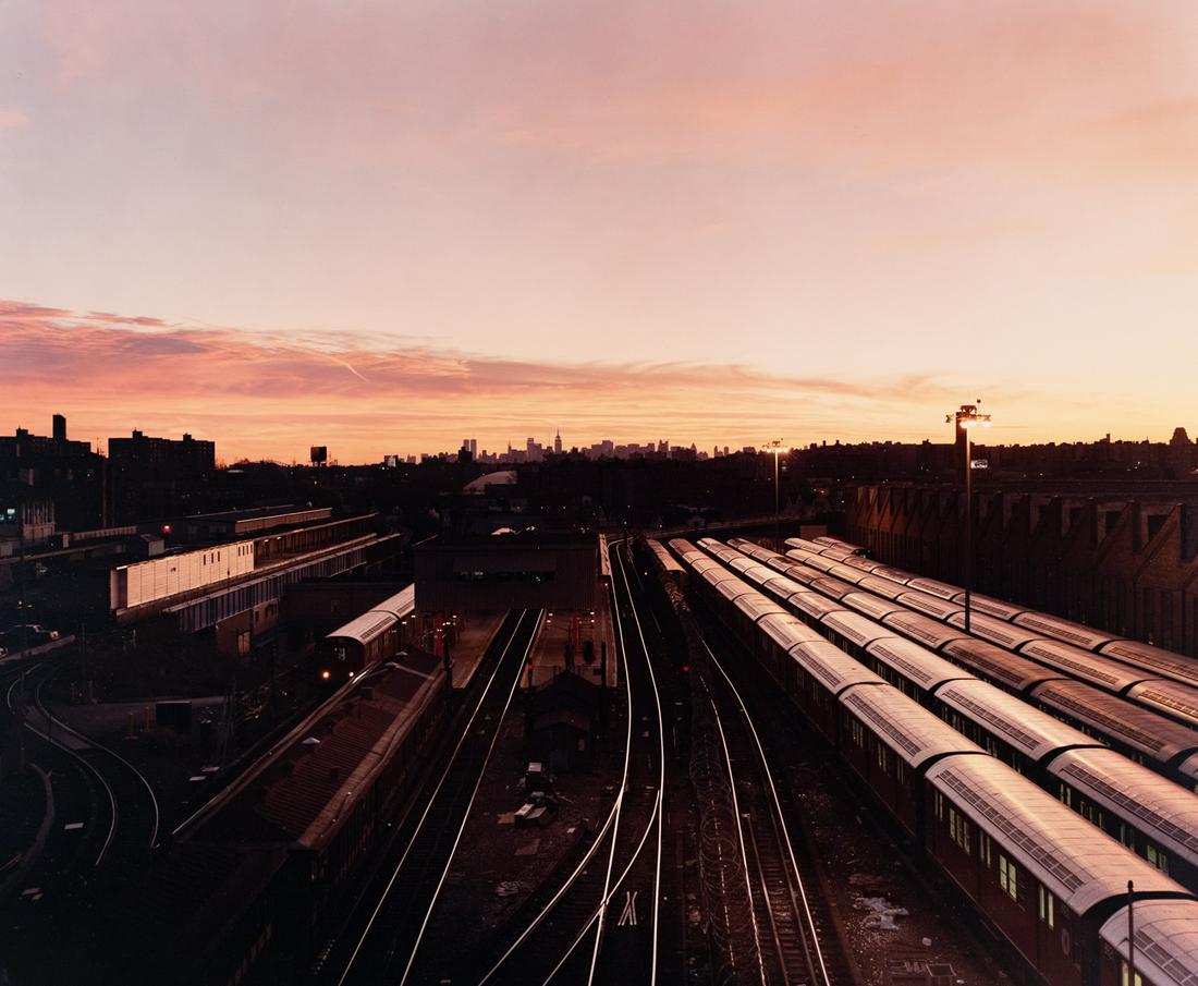 NATHANIEL LEIBERMAN Manhattan Skyline Trains 1989: NATHANIEL LEIBERMAN. The Manhattan Skyline from the East 180th Street Subway Station, the Bronx, 1989. 19x23.1" chromogenic print on 20x24" paper. Printed c. 1989. Sold for the benefit of the Maine Co