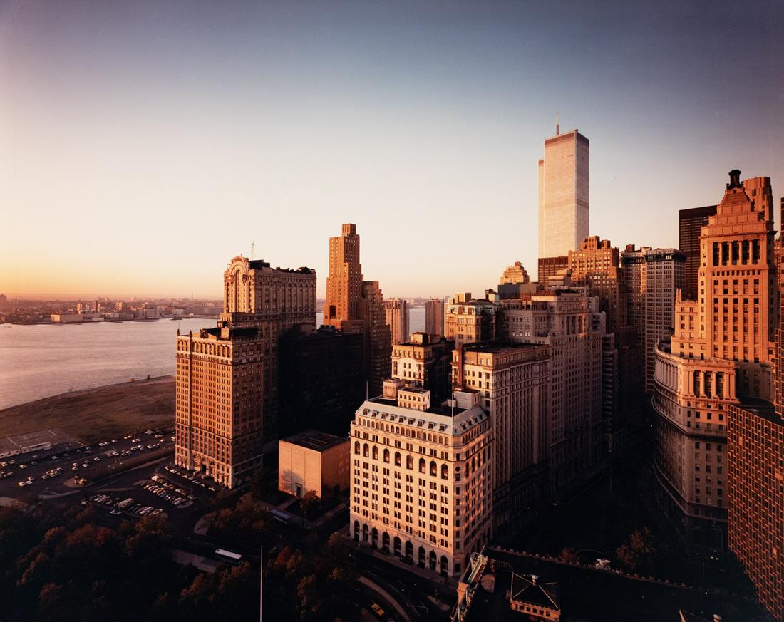 NATHANIEL LEIBERMAN View Over Bowling Green 1981: NATHANIEL LEIBERMAN. View North Across Bowling Green from 24 State Street, 1981. 15.6x19.5" chromogenic print on 16x20" paper. Printed c. 1981. Signed in ink on print verso. Sold for the benefit of th