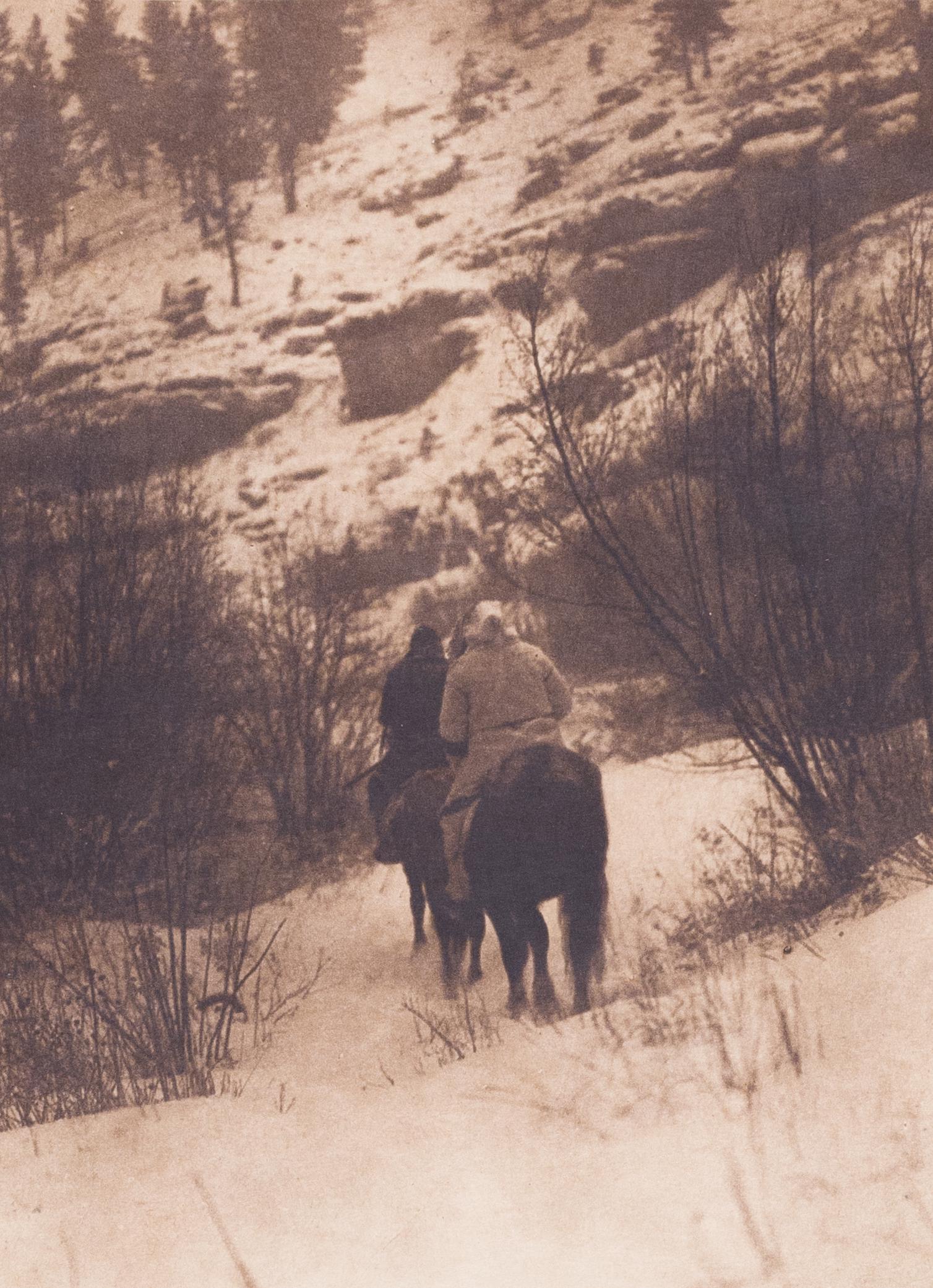 WINTER HUNTERS 1908 Printers Proof Photogravure: EDWARD S. CURTIS. Winter Hunters - Apsaroke, 1908. 7.3x5.3" photogravure on 12.4x9.4" Japan Vellum paper. Print date 1909. From Volume 4, The Apsaroke, or Crows. The Hidatsa, of The North American Ind