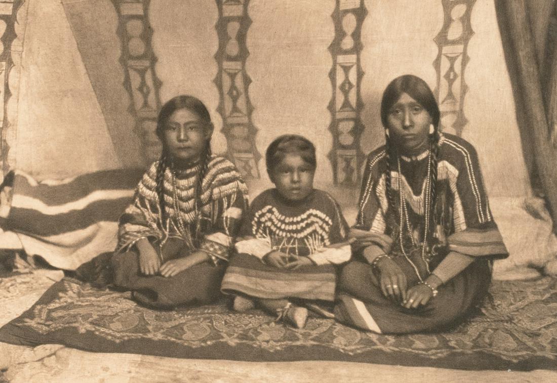 IN THE LODGE PIEGAN 1909 Photogravure: EDWARD S. CURTIS. In the Lodge - Piegan, 1909. 5x7.1" photogravure on 9.5x12.5" Japan Vellum paper. Plate date 1912. From Volume 6, Piegan, Cheyenne & Arapaho, of The North American Indian. Printed pr