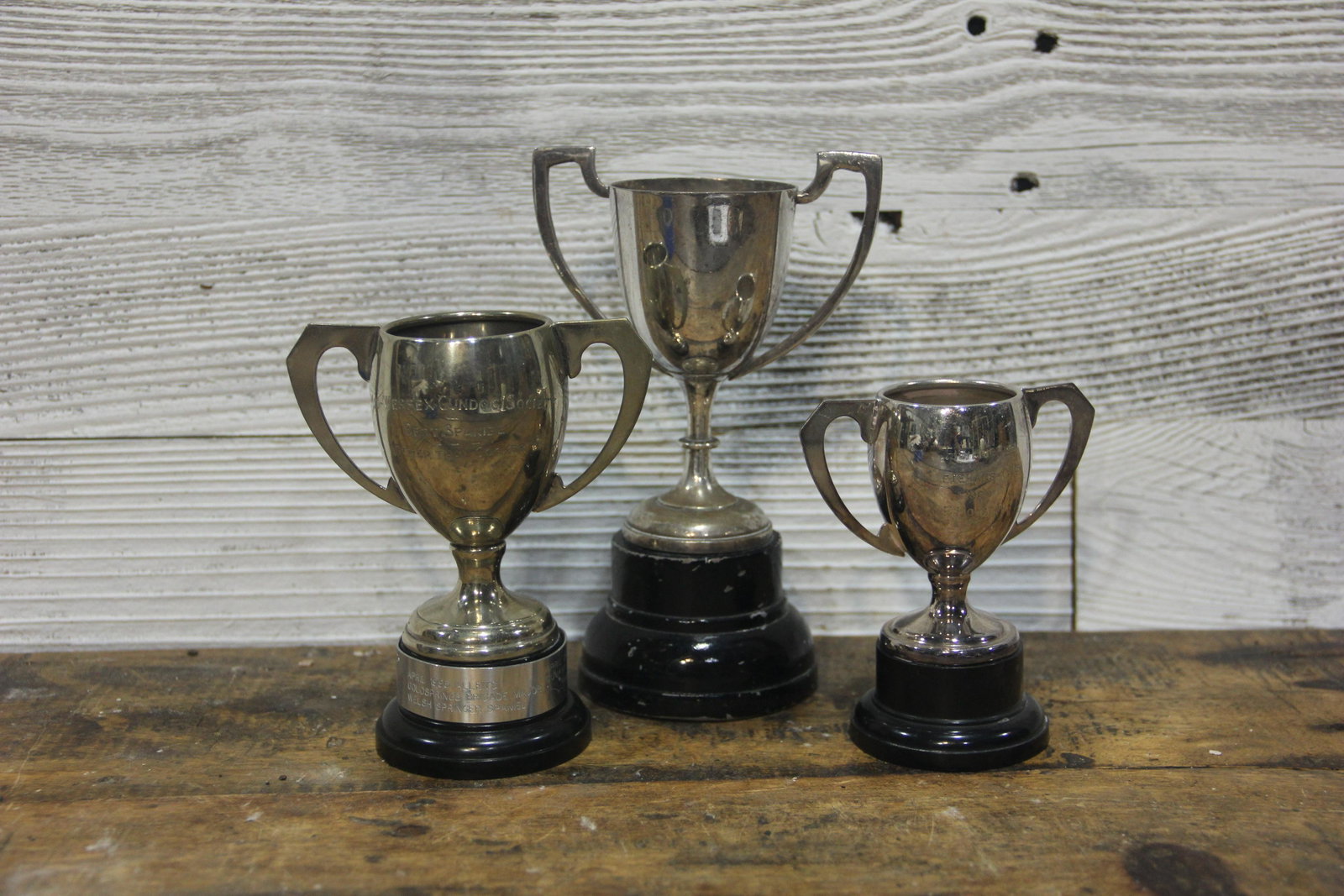 Lot of 3 English Trophies: Great lot of petite English trophies. Perfect shelf filler or office dÃ©cor. Between 4"-7"H and 3.5"-4.5"W