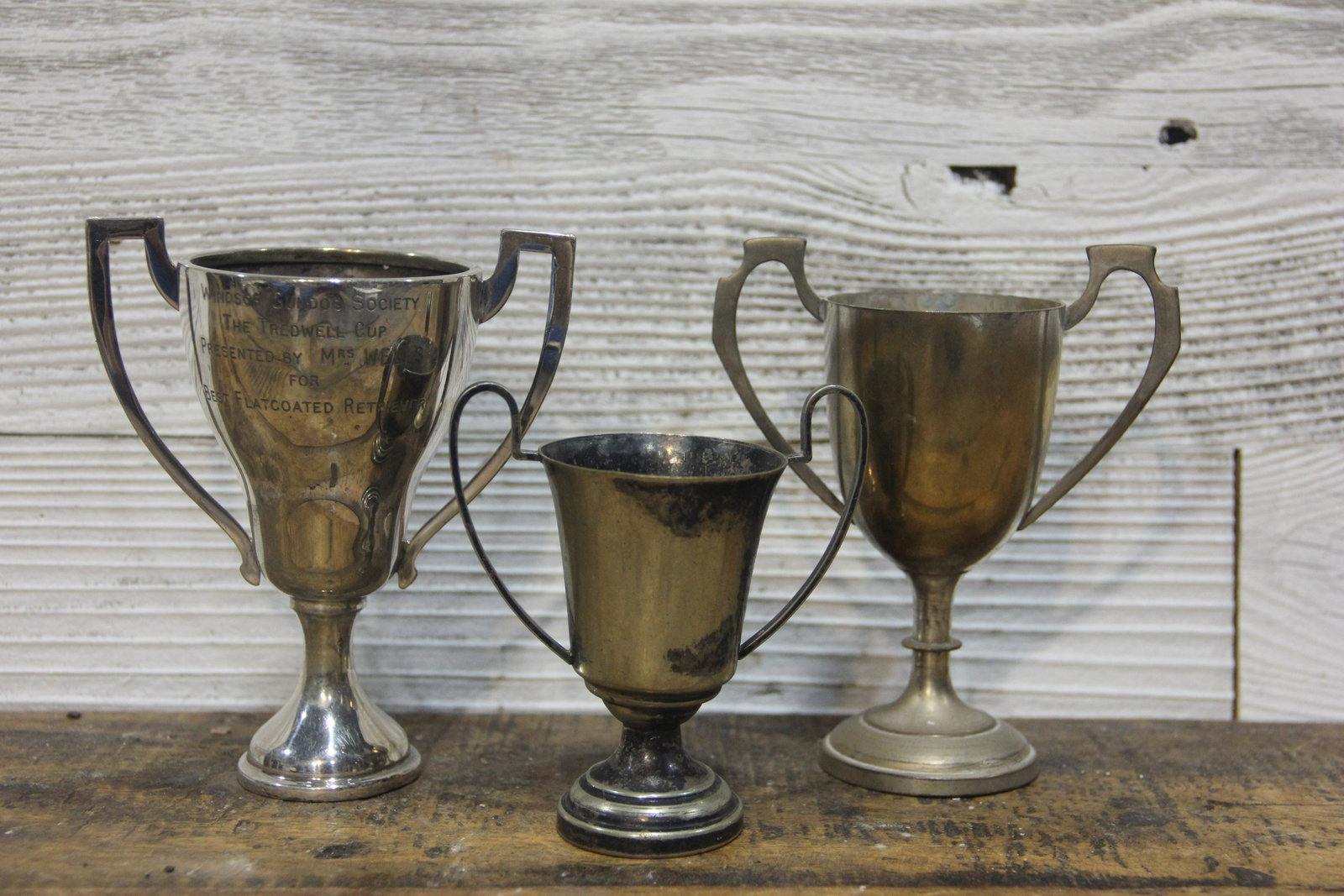 Lot of 3 English Trophies: Great lot of petite English trophies. Perfect shelf filler or office dÃ©cor. 4"-5"H and 3.5"-4.5"W