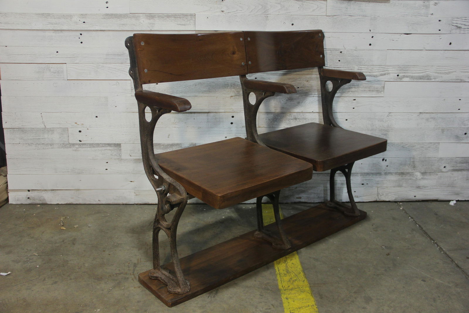 Vintage Wood and Cast Iron Theatre Bench (1 of 4)