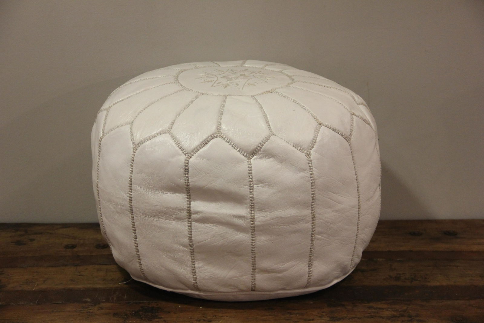 White Leather Moroccan Pouf (1 of 2)