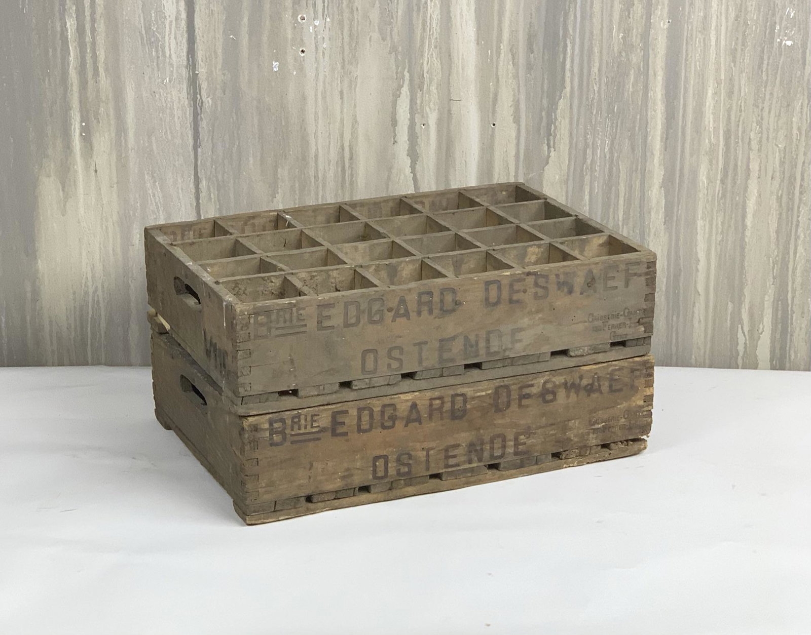 Vintage European Tulip Crate: Lot of 2 wooden European tulip crates with original markings.
