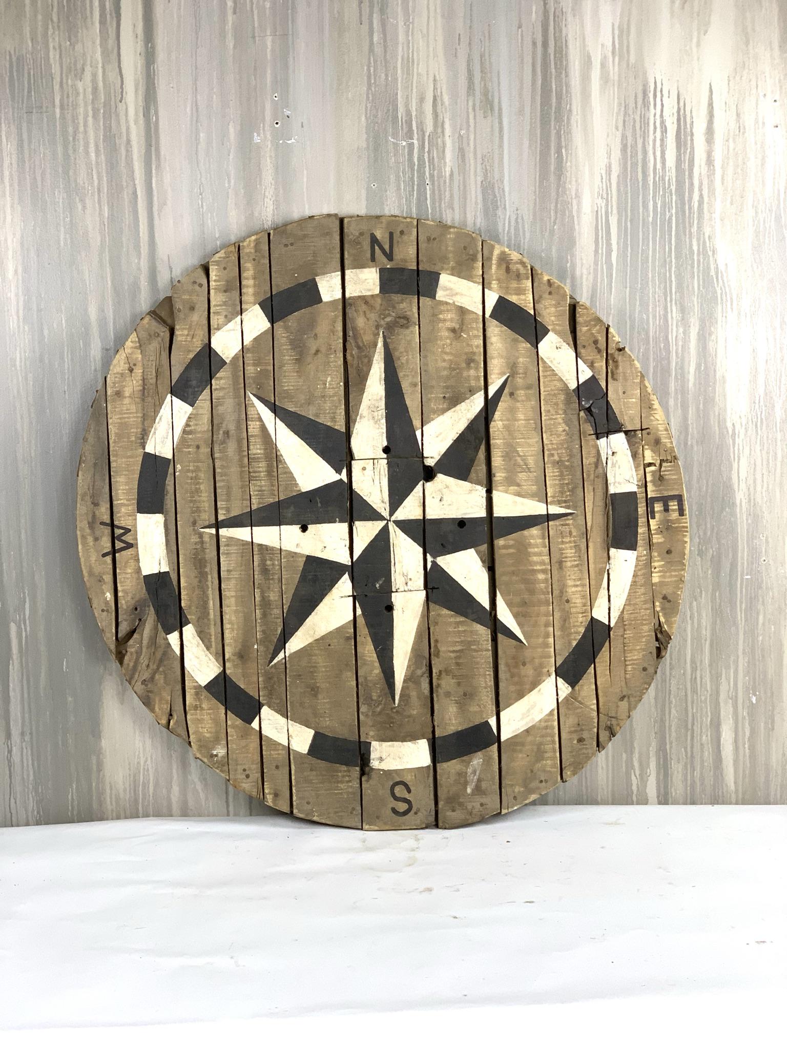 Vintage Style Compass Rose Wall Plaque: Extremely unique hand painted compass rose plaque on reclaimed wood.