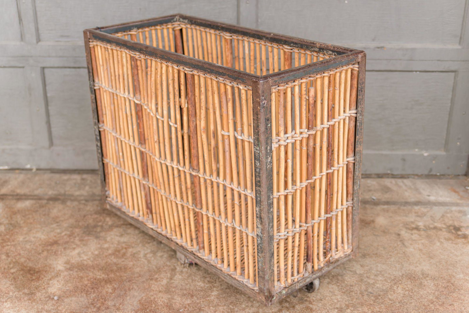 European Factory Cart On Casters: Great looking factory cart on casters with bamboo sides makes for an amazing storage piece