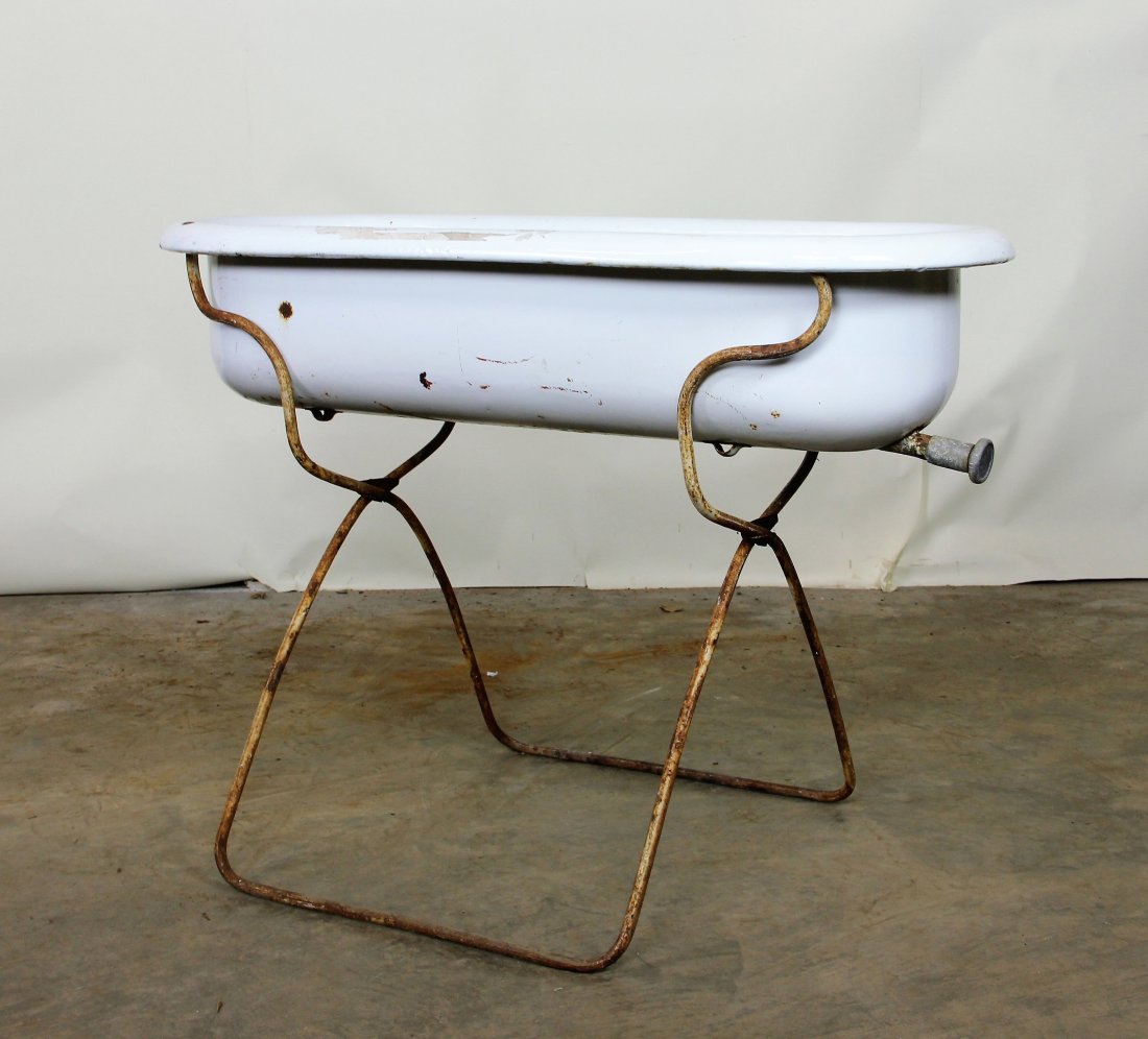 Vintage Baby Bath On Iron Stand (1 of 4)