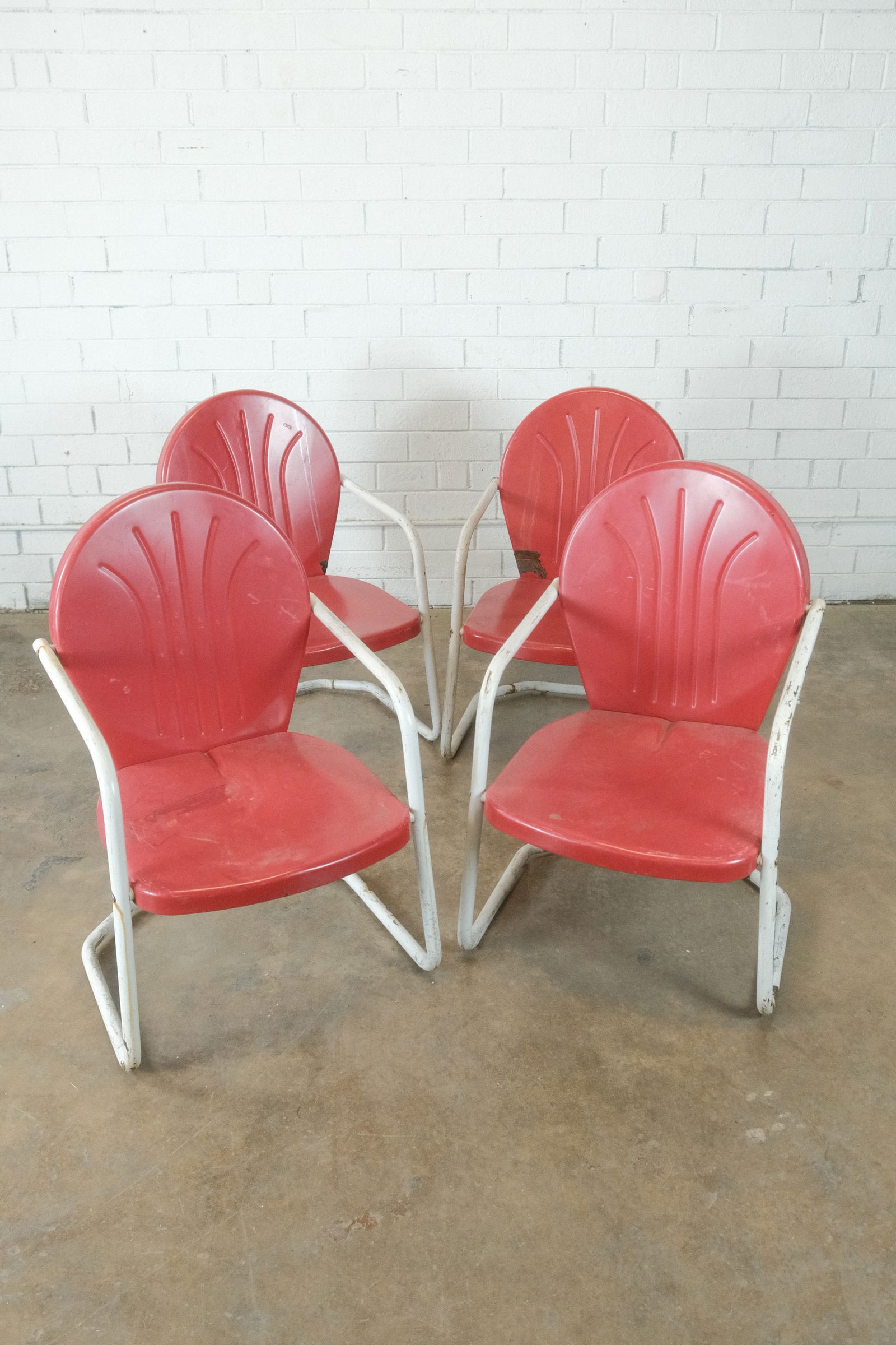 Red and White Metal Patio Chairs, set of 4 (1 of 4)
