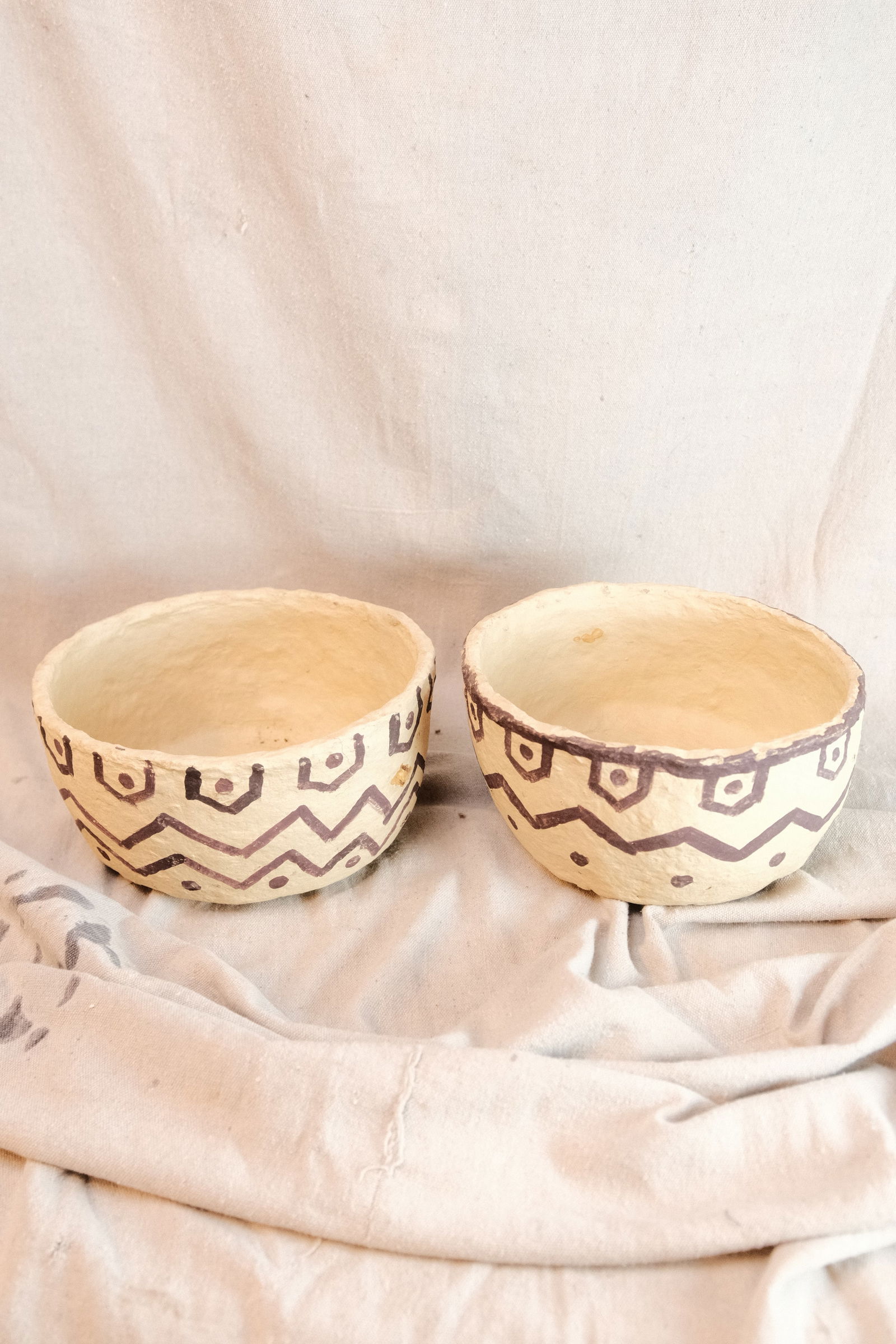 One Pair of Handcrafted Paper Mache Bowl with Tribal Design (1 of 5)