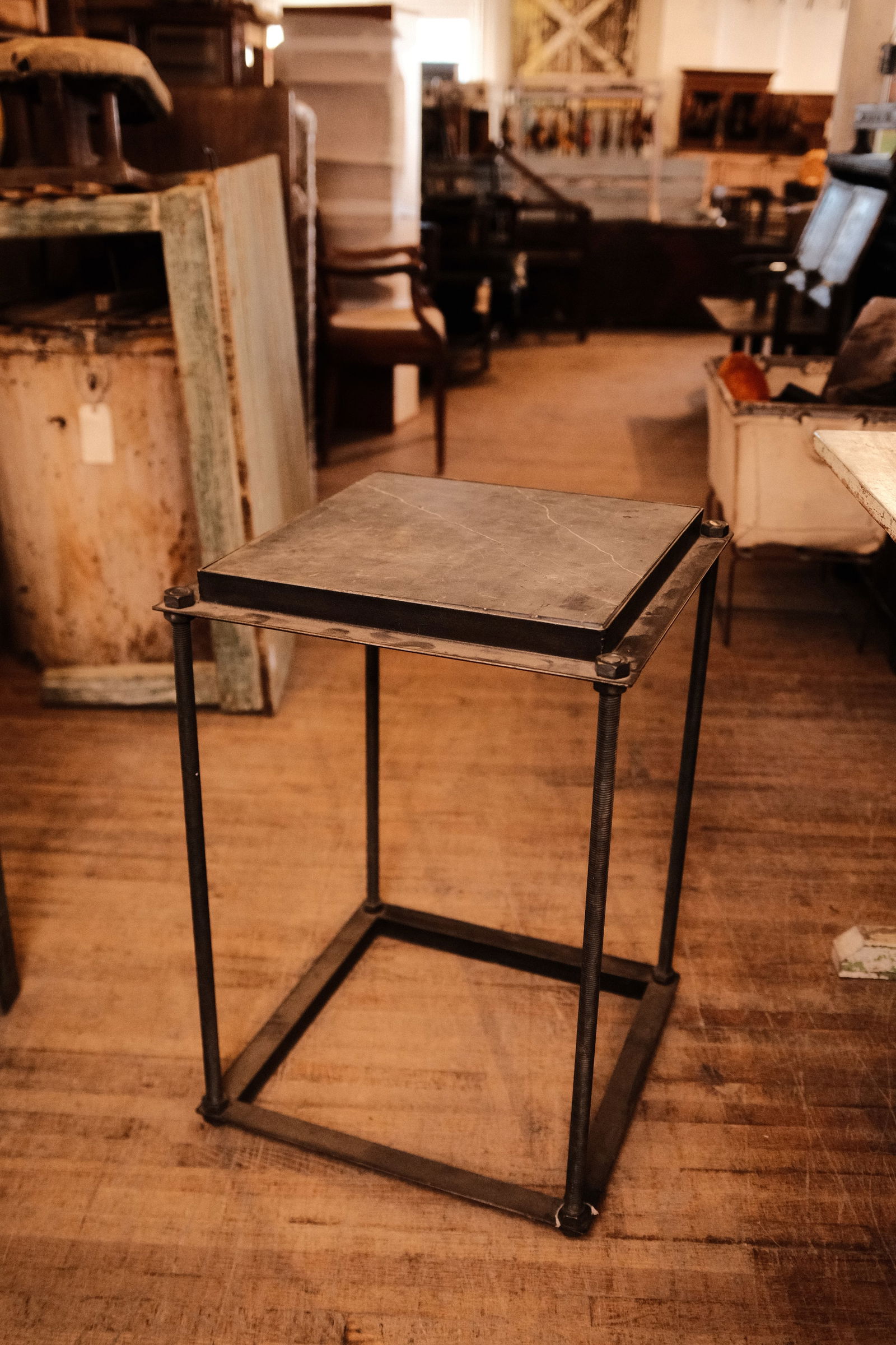 Industrial Stone Topped Square accent Table with Iron base (1 of 3)