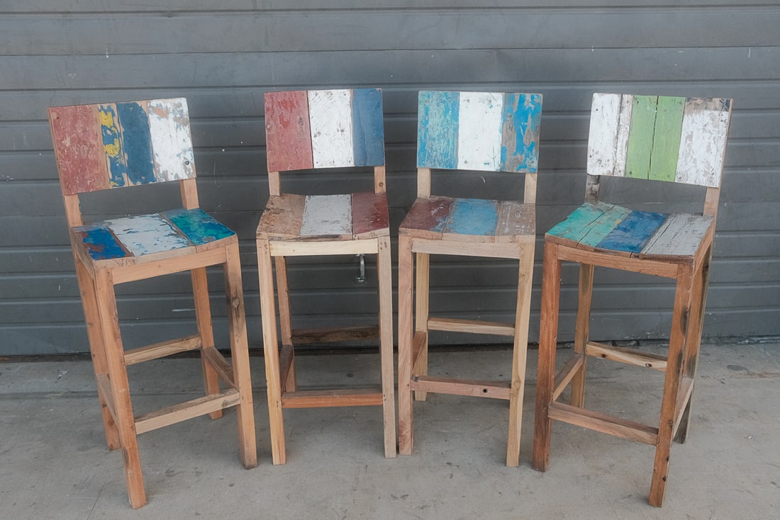 Set of 4 Tall Boat Wood Style Bar Stools with backs (1 of 6)